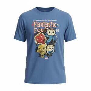 Fantastic Four Funko Pop Style T-Shirt Marvel Mens XL Blue Graphic Tee Avengers